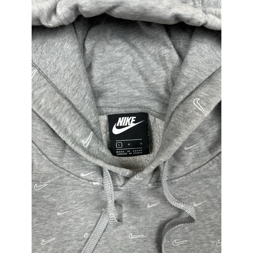 Nike Hoodie Mens Large Gray AOP Swoosh Drawstring Pullover Hooded Sweatshirt